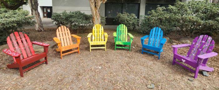 Pride chairs in the Muir Quad